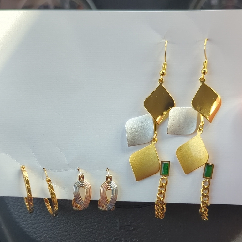 Gold Tone Earrings Set With 4 Pairs